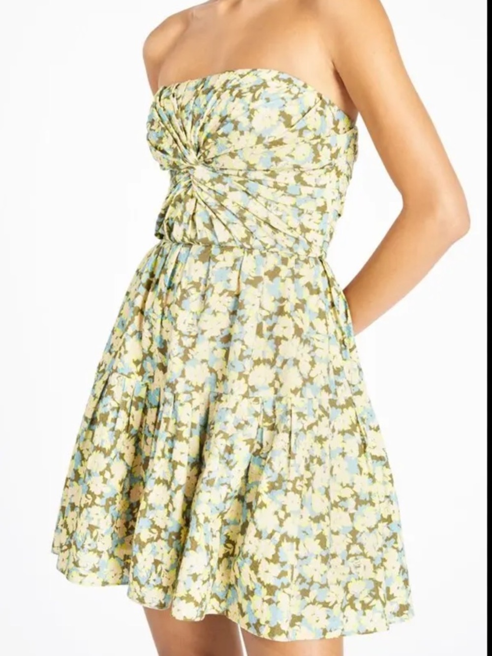 Tanya Taylor Lizzie Dress Strapless Floral Mini Blue Silk Blend Size 8